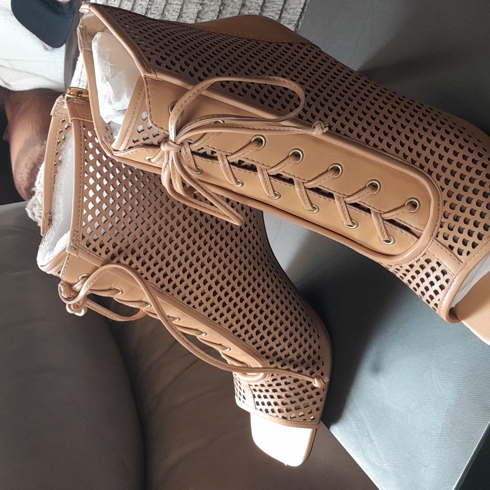 Vince Camuto Tan Heeled Boots with Perforated Design - Picture 3 of 6